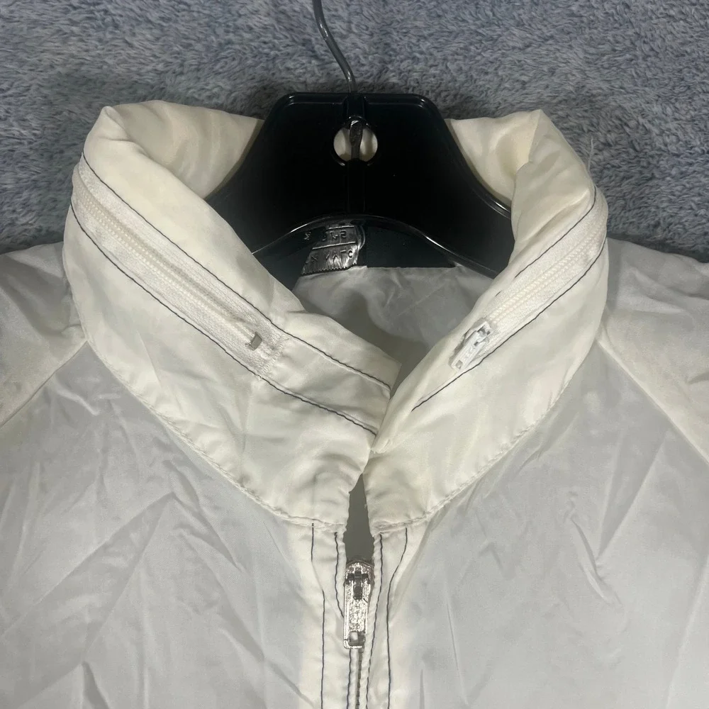 Vintage Sears‎ White Nylon Windbreaker Jacket Large Full Zip Hidden Hood Mens